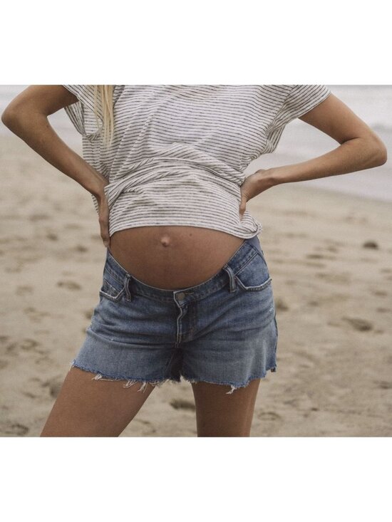 Hatch Pants - Hatch Distressed Maternity Denim Jean Shorts Frayed Hem Side Panels Size 27